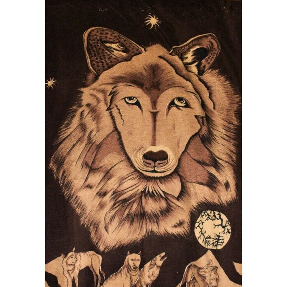 VTG Reversible Plush Fleece Blanket Lion Zebra Elephant Moon Wolf Pack Night Sky - Picture 6 of 7